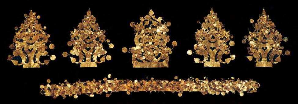 Image 13 Crown, 100 b c e 100 c e. Afghanistan; Tillya Tepe, Tomb 6. Gold and imitation turquoise. National Museum of Afghanistan.