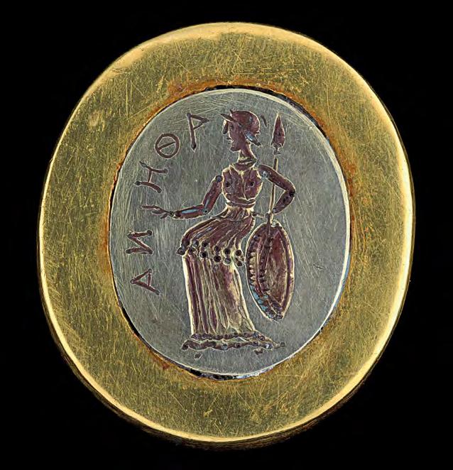 Image 16 Ring with an image of Athena, 100 b c e 100 c e. Afghanistan, Tillya Tepe, Tomb 2. Gold. National Museum of Afghanistan. Who is represented here?