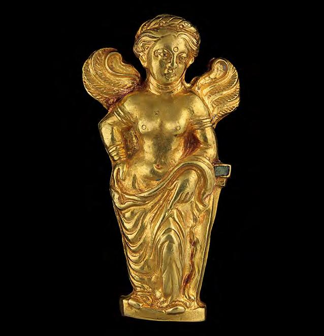 Image 19 Appliqué: the Aphrodite of Bactria, 100 b c e 100 c e. Afghanistan; Tillya Tepe, Tomb 6. Gold, turquoise. National Museum of Afghanistan. What is represented here?
