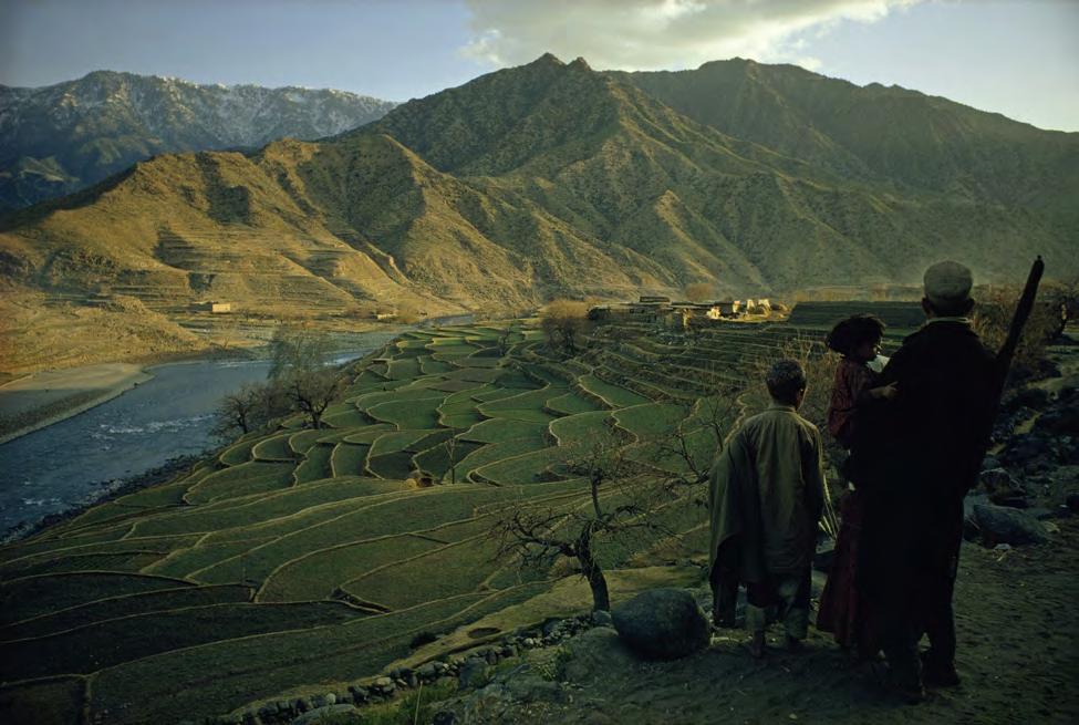 A farmer overlooks his terraced wheat fields descending to the Kunar River. Photo by Frank & Helen Schreider, copyright 2008 National Geographic. Reprinted with permission.
