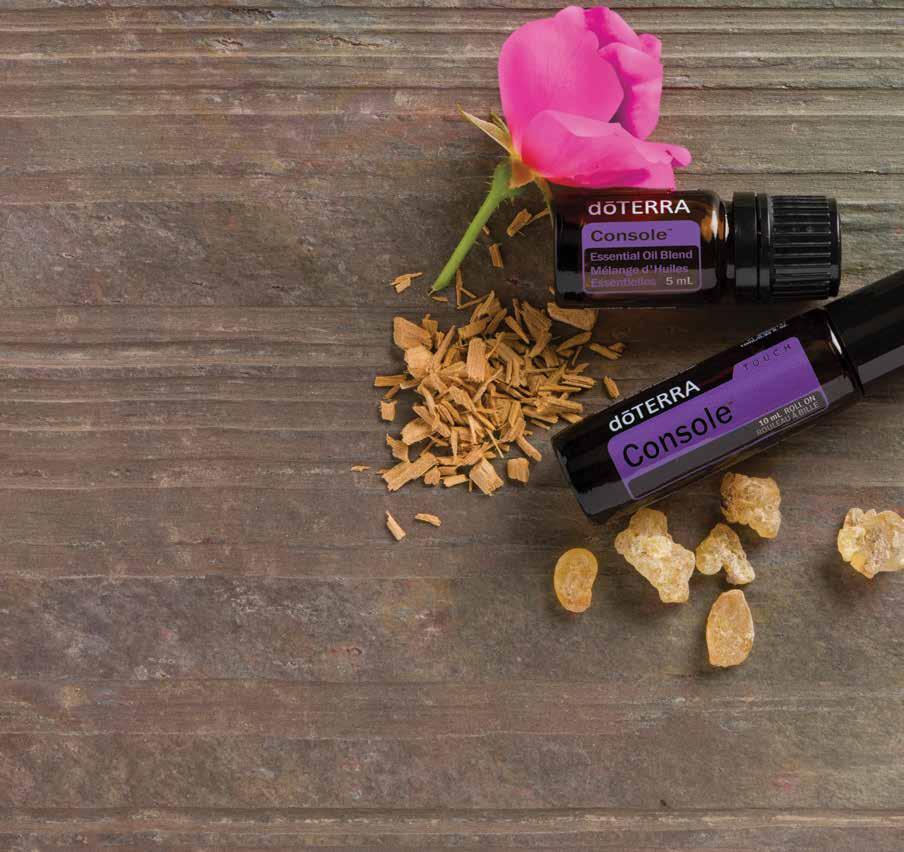 dōterra Console Essential Oil Blend dōterra Console uses sweet floral and tree essential oils to create a comforting effect, putting you on a hopeful path of emotional well-being.