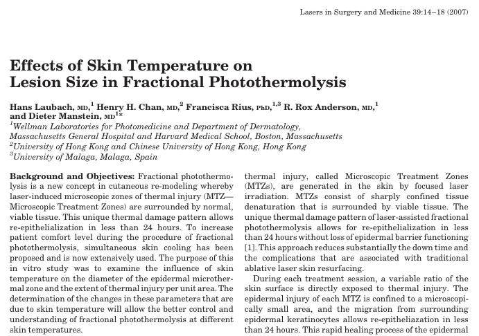 RESEARCH SUPPORTS SKIN TEMPERATURE MONITORING Conclusion: The skin temperature affects the size of epidermal MTZ