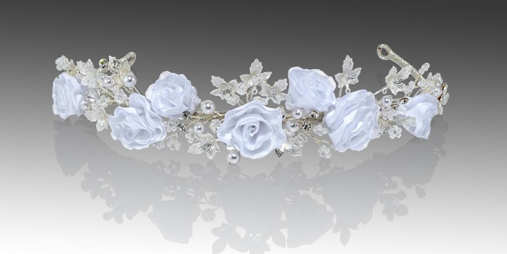 #3144 offered in silver or gold, this blossom tiara made with Satin