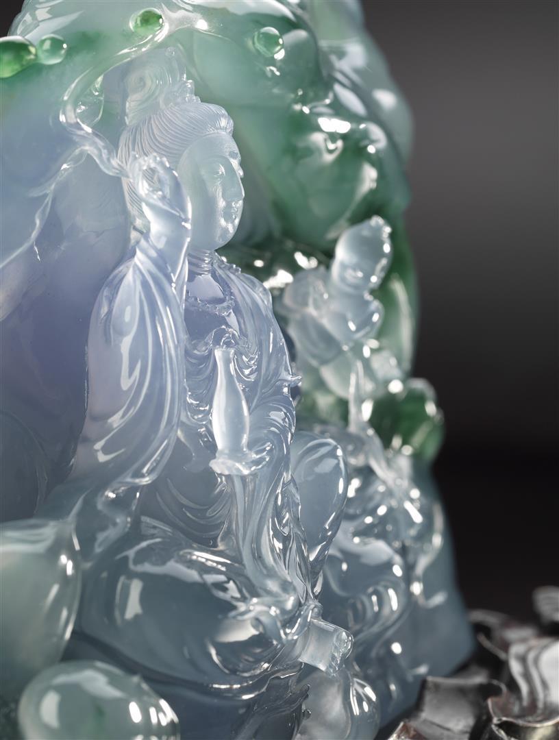 Also of notable interest is a Carved Icy Multi-Colour Jadeite Guan Yin Ornament (Est. HK$6 10 million / US$770,000 1.3 million).