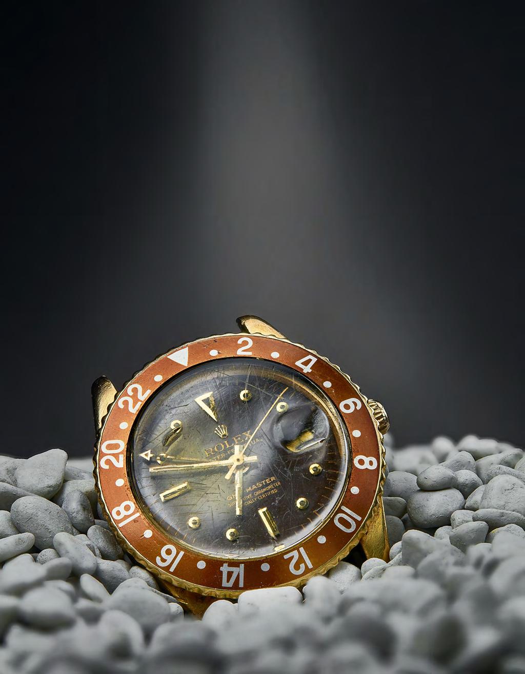 50 Lyon & Turnbull 250 ROLEX - A gentleman s 18ct gold watch GMT MASTER - circa 1967, plain yellow gold, bronze coloured rotating bezel, brown dial, date aperture, gilt hands, screw down crown, no
