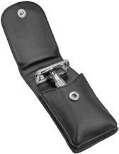 2-piece set chrome plated Handle 9 cm Made in Germany Cowhide leather case 85300 for razor