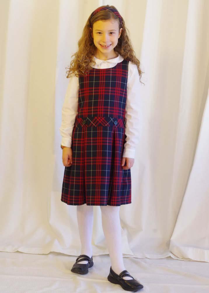 K-3 Girls Dress Uniform French Toast Peter Pan Blouse both long sleeved AND short sleeved Lands End Plaid Jumper Classic Navy Large Plaid Any Tights Any Any Bobby socks (for
