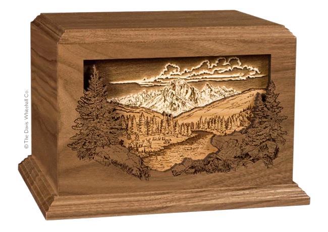 Mountain Scene (Dimensional) Wood Colorado Crafed, this urn has 3 species of