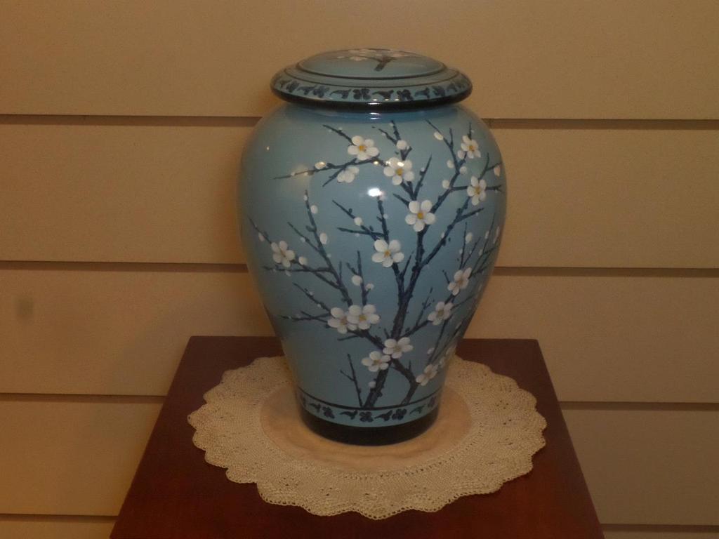 Cherry Blossom Ceramic/Cultured Stone Hand Painted Ceramic Urn.