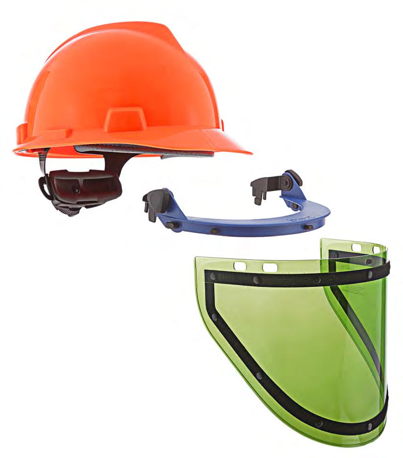 HEADGEAR FACESHIELD ASSEMBLY Match hard hats, brackets, and faceshields to your specifications. Faceshield and hard hat available in two styles. Details on page 8.