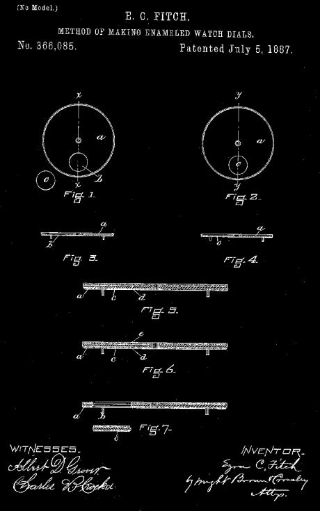 Fitch s Patent Dial Process Fitch patented a process to avoid using acid to etch out the substrate in dials with sunken portions.