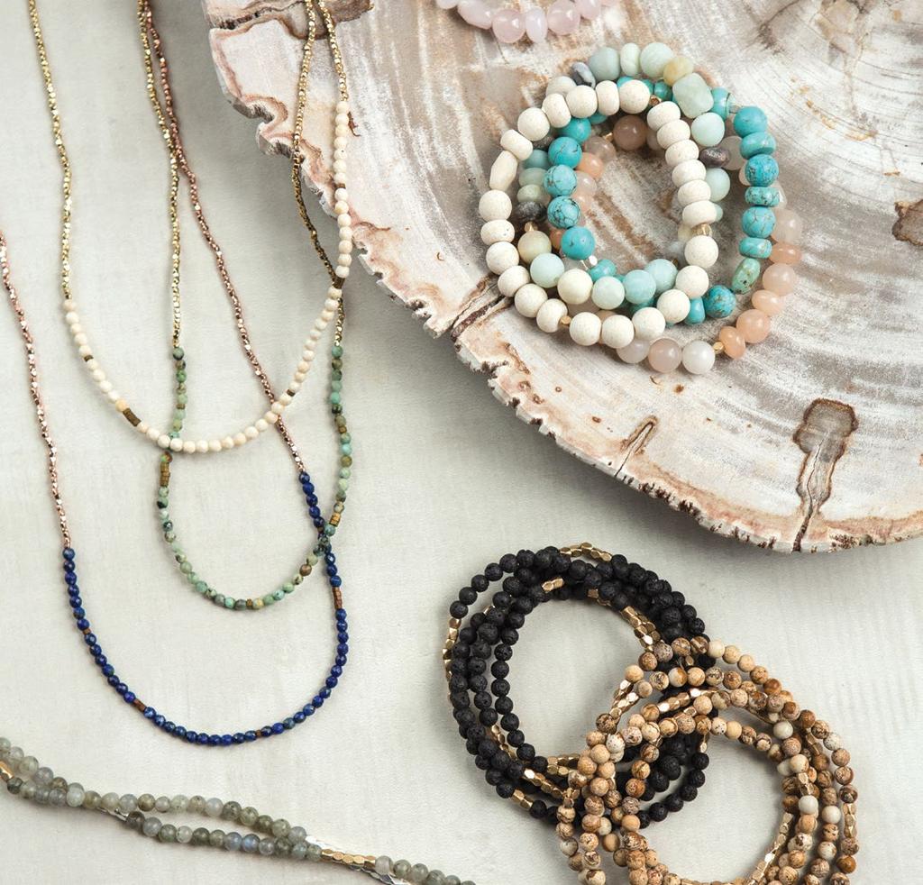 gracefully-strung gemstone bracelets Mix and match stacks to