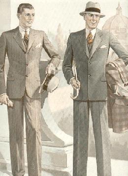 Men's fashion didn't change much in the twenties; if anything, it became more tapered. The trousers tapered down tightly at the ankles.