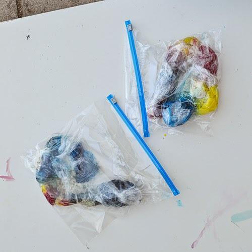 Toss your dyes in airtight bags to set for about 12 hours.