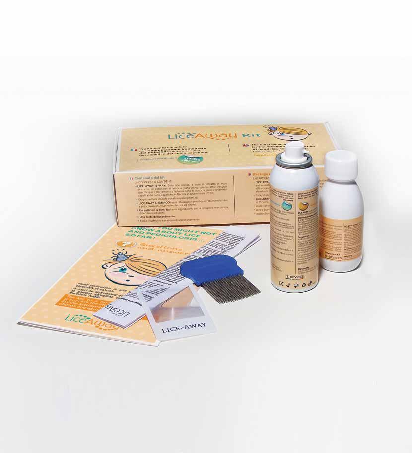 LiceAway Kit Medical Device based on natural active principles suitable for the treatment and the eradication of head lice, larvae and nits on hair and scalp.