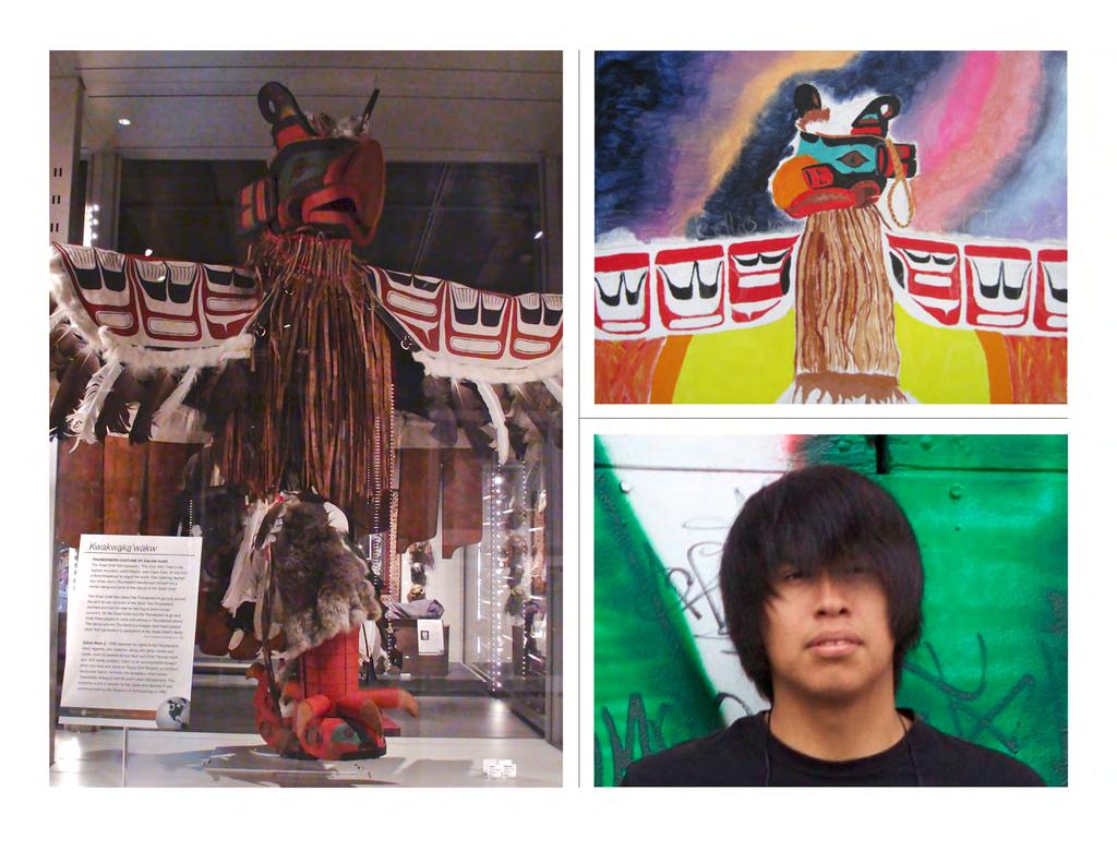 Left: Thunderbird leggings, mask and cape made by Calvin Hunt,