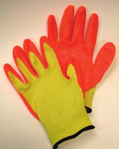 Hi-Vis Foam Nitrile Palm Gloves Kevlar Lining Kevlar Glove with hi-vis coated foam nitrile orange palm Level 3 cut protection Breathable Kevlar liner Color coded cuff indicates size Hand & Arm