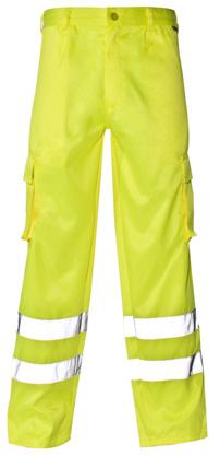 Conforms to EN ISO 20471 Class 1 3 bands of retro-reflective tape per leg Polyester/cotton fabric 2 front side pockets Back zipped pocket Back ruler pocket marshalling, driving, construction,
