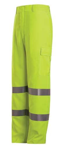 Pant Coverall» Utility Pocket Pant 360 degree visibility with front and back 2" silver reflective striping hook and loop waistband closure cargo pockets with hook and loop closure ANSI 107-2004 Class