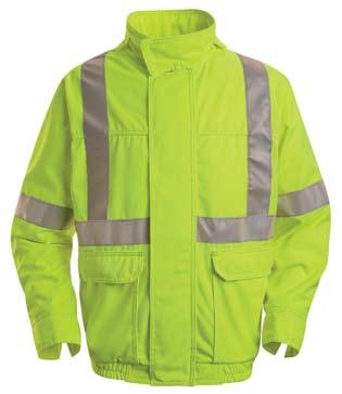 Outerwear» hi-vis parka two way zipper front closure 360 o visibility with front and back 2" silver reflective trim storm flap two lower front pockets with flap dropped tail three piece
