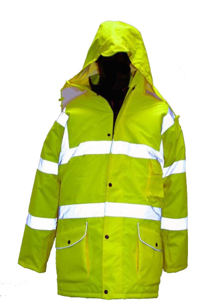GLEN FOOT Pu coated 300 denier oxford polyester Hi-Viz jacket Quilted lining i with printed