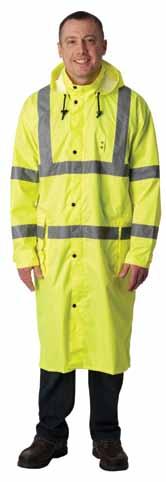 coating and taped seams Zipper closure with storm flap with snaps Side access pockets Concealable hood for extra protection Badge holder S-5X 5-1048 LY Hi-Vis Lime Yellow Premium Flex Rain Jacket