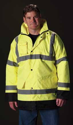 collar with detachable hood 2 external slash pockets Durable front storm flap with zipper closure S-5X -1752 YEL Hi-Vis Lime Yellow -1752 OR Hi-Vis Orange ZIP OUT LINER FOR ALL SEASONS