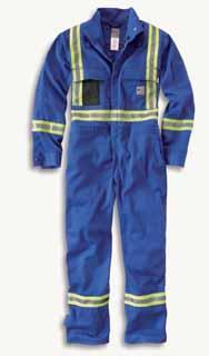 Flame-Resistant Striped Coverall AVAILABLE JULY 2015 101705 11 MIDWEIGHT 9 ounce, FR twill: 100% cotton Stand-up collar Two chest pockets with flaps and snap closures Two side-entry pass through
