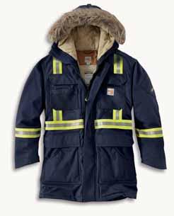 Flame-Resistant Extremes Arctic Parka 100783 HRC 4 50 9-ounce FR canvas; 88% cotton/12% high-tenacity nylon with Wind Fighter technology that tames the wind Unique sherpa-lined interior back panel