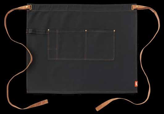 RAW CANVAS WAIST APRON Set of adjustable snap button straps, large divided pocket with rivets and a