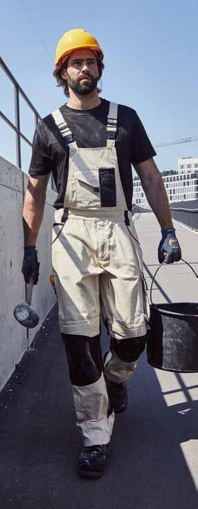 32 33 42-62 JN833 WORKWEAR PANTS WITH BIB > Specialized overalls with functional details > Sturdy, durable mixed fabrics > Elasticated waistband with belt loops > Bib with adjustable,