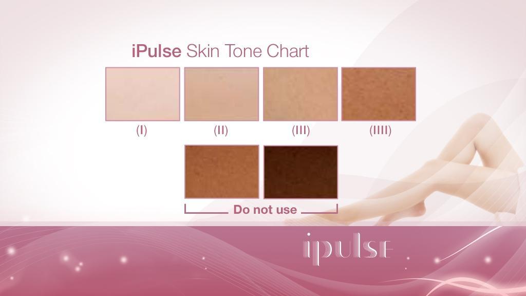 Skin tone chart Use this skin tone chart to select the ipulse setting that most closely matches the area you want to treat.