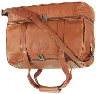 front pocket, zippered end pocket, a large main compartment and a retractable handle.