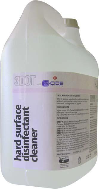 Hard Surface Disinfectant Cleaner This product is mainly used for food contact surfaces, hard surfaces and equipment. It contains 2% active G-cide and is completely biodegradable.