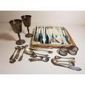 Qty of cutlery and goblets to include silver 207. 4 Pc HM silver brush set 215.