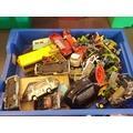 Box of china to include a NatWest Pig 388. Antique brass fire shovel 381.