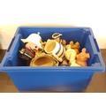 Box of interesting items to include Cloisonne, paperweights 385.