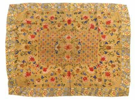 936 937 936 An Embroidered Silk Panel the central medallion with loral decoration, enclosed by scrolling lotus sprays