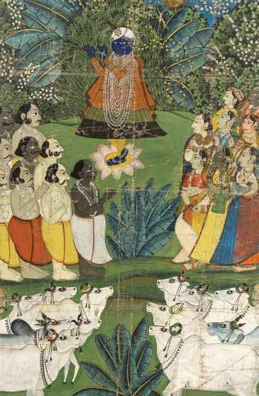 984 An Indian Gouache Painting depicting Krishna amidst followers and attendants.