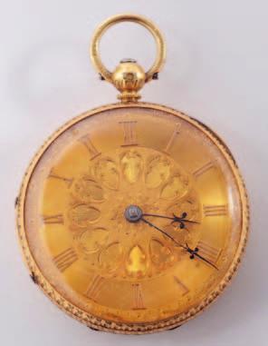 110. A lady s 18ct gold, keywound openface pocket watch, the foliate engraved gold