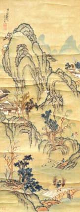60-80 154 A 20TH CENTURY CHINESE INKWORK SCROLL depicting a bird perched amongst foliage. Signed. Image 3ft 11ins x 1ft ins.