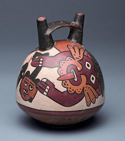 Masked Figure with Serpents Southern Coast, Nazca Early Intermediate Period 1 700 CE 17.8 x 15.1 x 14.9 cm Collection of Sam Olden Courtesy of Mississippi Museum of Art L0033.