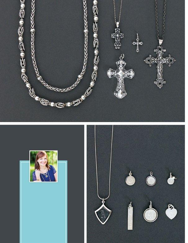 C. A. JN0208 $450 Braided SS necklace 18 B. JN0821 $799 Forget Me Knot SS necklace 19 toggle closure C. JP0533 $62 Filigree Cross SS pendant.8 w x 1.75 h shown on JN0031-0018 $34 SS Rolo Chain 18 E.