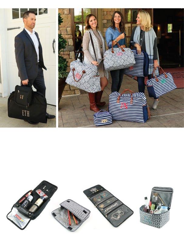 THE travel in style COLLECTION A. EH0139-(specify pattern) $64 W Garment Bag 42 x 23 1/2 x 4 B. EH0140-(specify pattern) $52 W Weekender Bag 18 1/2 x 12 1/2 x 9 1/2 C.