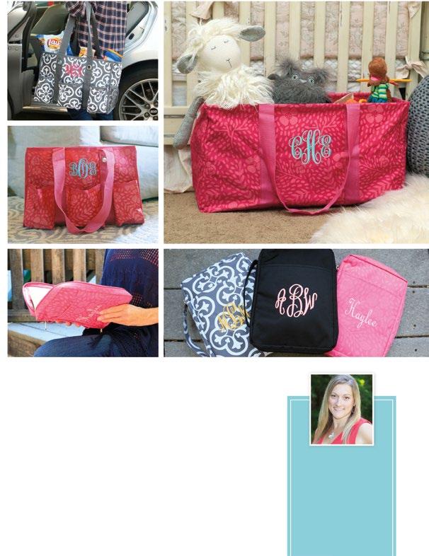 A. A. B. C. IN NEED OF AN extra hand? A. Small Cargo Pocket Tote EH0145-(specify pattern) $36 W -01 Gray Florence (red, Duchess font) -02 Pink Secret Garden (mint, Duchess font) Features five outside