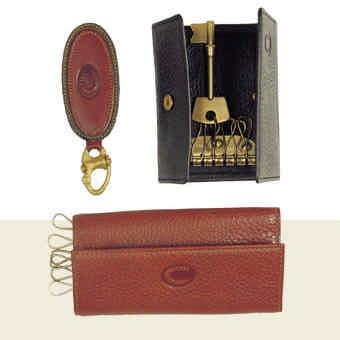 Enclosed Key Ring Holder (medium) Dimensions: Style: 5132 - Trifold cover with fastening - 6 Brass key Holders - 1 card holder Black, Chestnut, Navy 12cm x 8cm x 1.