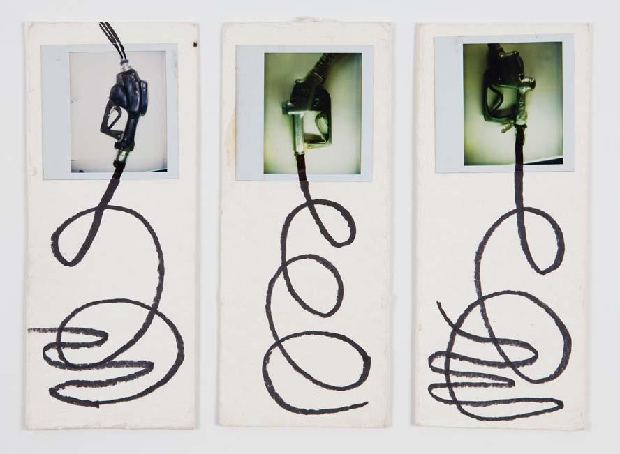 Gas Snake Studies ca. 1995 Polaroid photographs, and felt-tip ink marker on watercolor paper, three sections, framed together overall framed dims ca. 30 by 42 cm (ca. 12 by 16.25 in.