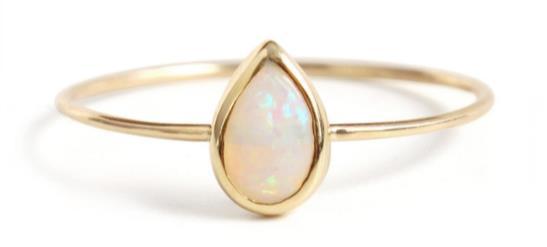 Bea Three Stone Ring, $5,500, Anna Sheffield Opal and 14K Gold Ring With Diamond Accent,