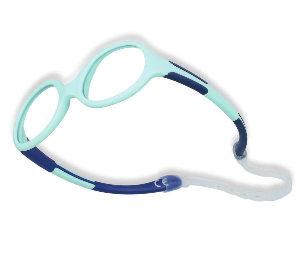 TECHNICAL FEATURES COMFORTABLE, FLEXIBLE, RESISTANT This one-piece frame with wrap-around temples has been conceived for very young babies, aged from 1 to 3.
