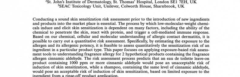 Contact Dermatitis, 2001, 45, 333-340 Dermal Sensitization Quantitative Risk Assessment (QRA) For Fragrance